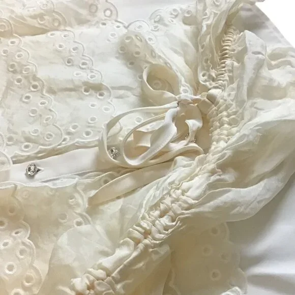 TORY BURCH Cream Victorian Style Ruffle Silk Long Sleeve Blouse - Picture 7 of 13